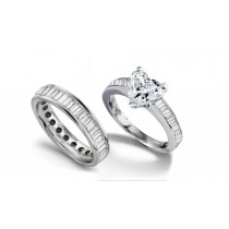 Designer Heart Diamond & Baguette Diamond Accents Engagement Ring & Matching Wedding Band in Platinum