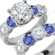 Candles or Lamps: Very Richly Fashioned 7 Stone Blue Sapphire Diamond Gemstone Ring in 14k White Gold, 925 Silver Platinum
