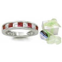 Ruby Diamond Rings: Platinum ruby diamond princess cut band