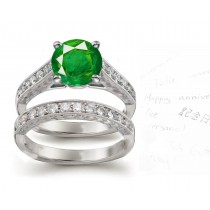 Many Other Designs: Exceptional Value Round Emerald Gemstone Diamond Three-Stone Ring in 14k White Gold & Platinum