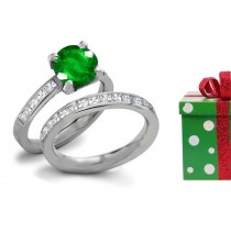 Description and Prices:Remarkable Channel Set Emerald & Diamond Ring in 14k White Gold 