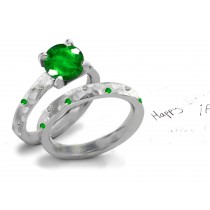 Made To Order in Gold: Beautiful Burnish Set Emerald & Diamond Ring in 14k Pure White Four Sided Solid Gold