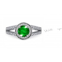 Single or Double Row: Shop On Sale! French Art Deco Pave' Emerald Diamond Gift Ring in 14k White Gold 