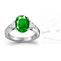 Precision Cut: Beautiful 3 Stone Natural Oval Emerald & Pear Shape Diamond Ring in Gold as well as in Enduring Platinum