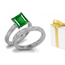 Square Emerald & Baguette Diamond Engagement Ring & Baguette Diamond Band