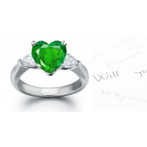 A Large Collection: Classic Diamond Pears & Emerald Heart 3 Stone Anniversary Ring Size 3 to 8