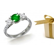 Center Round: Round Diamond & Emerald Edwardian Style 3 Stone Platinum Ring Save 50%