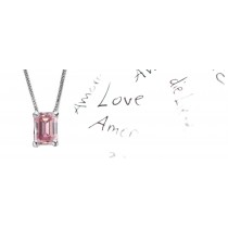 Pink Colored Diamond Pendant. Prong set emerald cut pink diamond solitaire pendant with chain