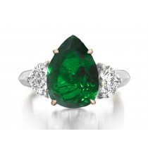 Made to Order Three Stone Rings Heart Shaped Diamonds & Pears Shaped Emerald Rings