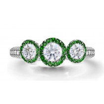 Latest Collection: Delicate Halo Micropave Side Accents Green Emeralds & Diamonds Engagement Rings