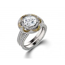 Delicate Micro Pave Halo Vivid Flower Yellow Sapphires & Brilliant-Cut Round Diamonds Designer Engagement Rings