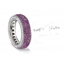 Made to Order French pave Set Brilliant Cut Round Diamonds & Purple Sapphires Eternity Rings & Bands