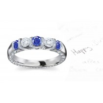 Designer 5 Stone Ring Diamond Blue Sapphire Anniversary Band