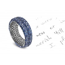 Glittering: Micropavee Lucious, Translucent Blue Sapphire Encrusted Eternity Band in Gold