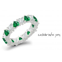 Artisan Emerald Heart & Diamond Heart Hand Made Eternity Ring