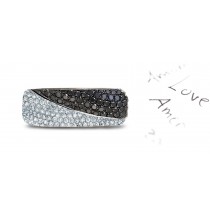 5 mm Wide Sliced in Two Wavy Halves with Metal Micropavee Encrusted White & Black Diamonds