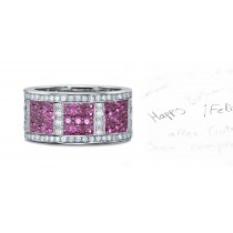 Micropavee Pink Sapphire Diamond Eternity Boxed Platinum Band