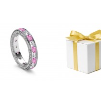Passion of True Love: Diamond & Pink Sapphire Eternity Engraved Ring