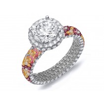 Vibrant Pave Cluster Diamond & Multi-Colored Precious Stones Rubies, Emeralds & Blue, Pink, Purple, Yellow Sapphires
