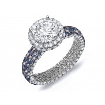 Made To Order Rings Featuring Delicate French Halo Pave Diamonds & Vivid Blue Sapphires