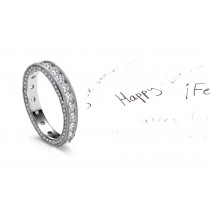 Diamond Wedding Ring Dressed With Small Diamonds Halos on Both Sides of Platinum or Gold Ring