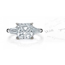 Three Stone Princess Cut & Bullet Diamond Ring