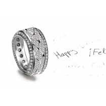 Diamond Band Encrusted with Diamonds & Mesh Pattern in Center & Bead Set Diamond Halos