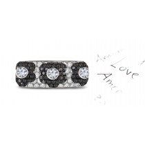6 mm Wide Micropavé Crusted White Diamonds & Black Diamond Flower Pattern in Platinum