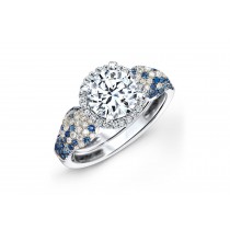 Made To Order Rings Featuring Delicate French Halo Pave Diamonds & Vivid Blue Sapphires