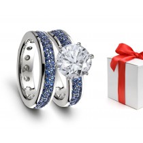 Blue Sapphire & Diamond Engagement & Wedding Rings Set