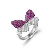 Delicate French Micro Pave Butterfly Rings Collection Featuring Vibrant Rainbow Colored Sapphires & Diamonds