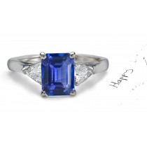 A Perfect Love Story: Emerald Cut Fine Rich Blue Sapphire Ring