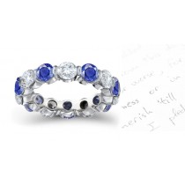Bar Set Fine Blue Sapphire and Diamond Eternity Wedding Band in 14k Gold Size 6