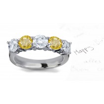 Magnificent: Yellow Sapphire Diamond Five Stone Wedding Anniversary Ring