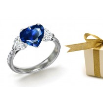 Rare Gems Centerpieces: Sophisticated Heart Diamond & Heart Sapphire 3 Stone Ring