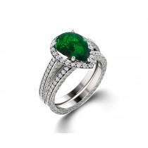 Made To Order Delicate Micro Pave Halo Vivid Green Emerald & Diamond Engagement Rings