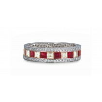 Shop Fine Quality Made To Order Round pave Prong Bezel Set Diamond & Square Ruby Eternity Style Wedding Bands