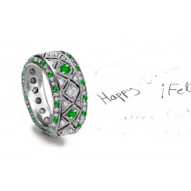 Finely Crafted: Emerald & Diamond Opn Work Milgrain Eternity Band
