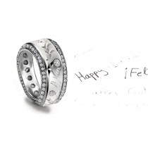 Ancient King & Queen: Awe Diamond & Platinum Band with Leaf & Floral Motifs Center & Bead Set Diamond Borders