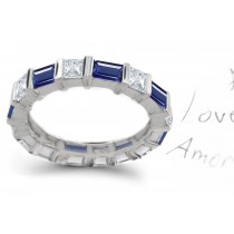 Princess Cut Diamond Baguette Sapphire Eternity Wedding Band