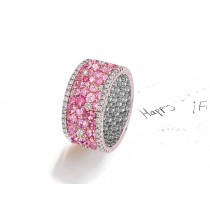 Made to Order French pave Set Brilliant Cut Round Diamonds & Purple Sapphires Eternity Rings & Bands