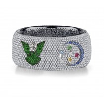 Delicate French pavee Sparkling Brilliant-Cut Round Diamonds & Vivid Multi-Colored Precious Stones Eternity Rings & Bands Featuring Fairy, Moon & Stars