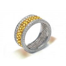 Delicate Women's Eternity Rings Featuring Sunny Yellow Sapphires & Diamonds in Precision Micro pave Settings