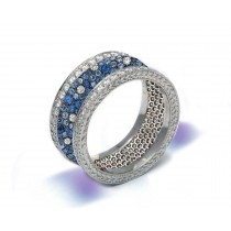 Delicate Women's Eternity Rings Featuring Blue Sapphires & Diamonds in Precision Micro pave Settings