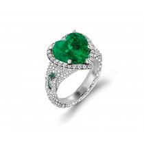 Precision Set Delicate French Micro Pave Halo Rings With Emerald & Diamonds