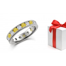 Glowing: Glittering Yellow Sapphire & Diamond Eternity Wedding Rings