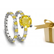 Diamond & Yellow Sapphire Engagement & Wedding Ring 