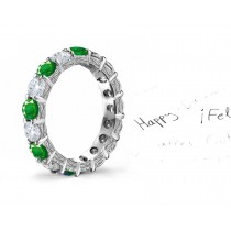 Hand Engraved: Floral & Leaf Motif Diamond & Emerald Wedding Band