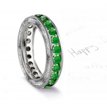 Victorian Style Emerald Wedding Band with Floral Scrolls & Motifs