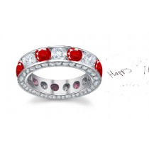 Diamond Ruby Eternity Band with Diamond Set Side Shanks in Gold
